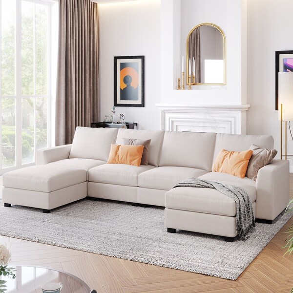 3-pieces U-shaped Sectional Sofa Set with 2 ChaisesandRemovable Ottomans