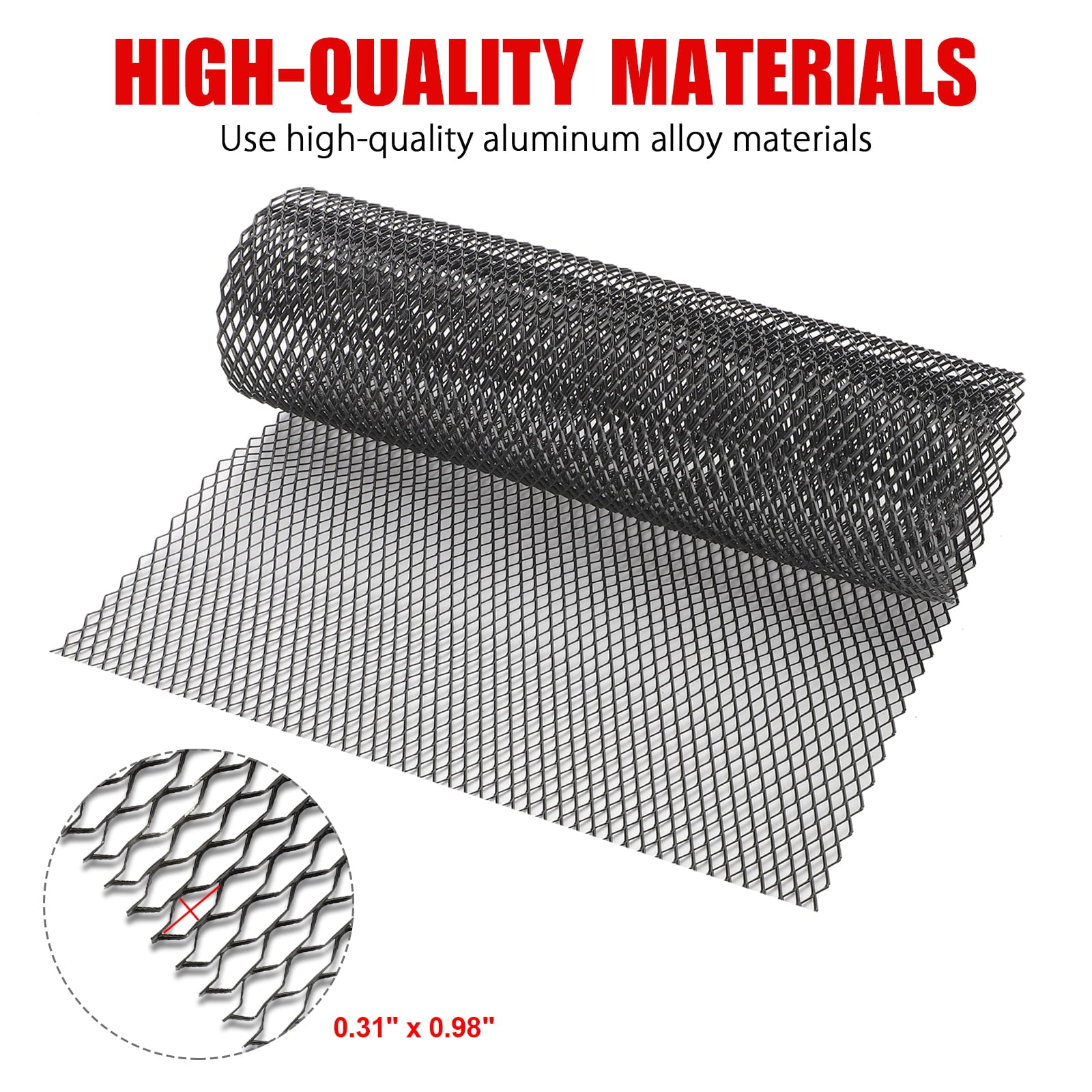 100 x 33cm/40 x 13inch Car Grille Mesh， EEEkit Aluminum Alloy Car Grille Mesh Sheet Grid， Universal Body Bumper Rhombic Grill Mesh Hole， Black