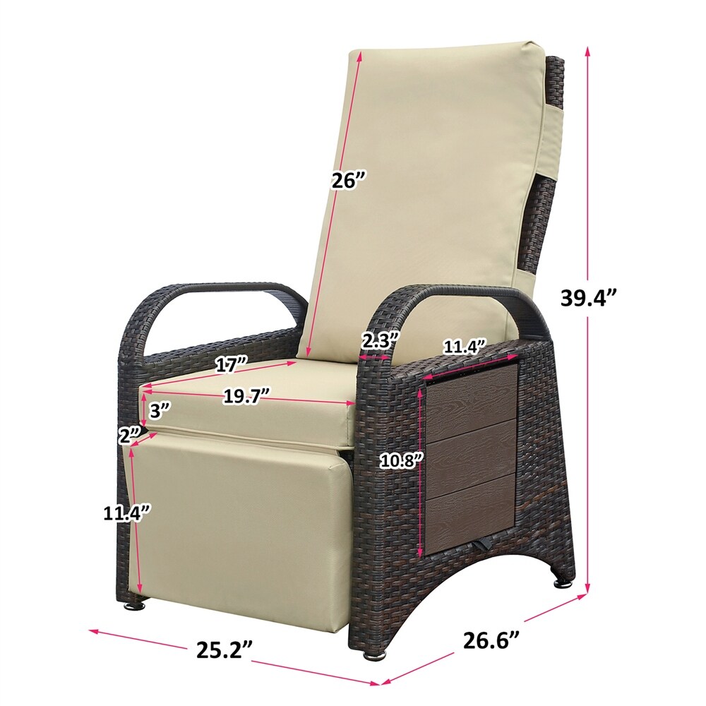 Outdoor Recliner Chair PE Wicker Adjustable Reclining Lounge Chair