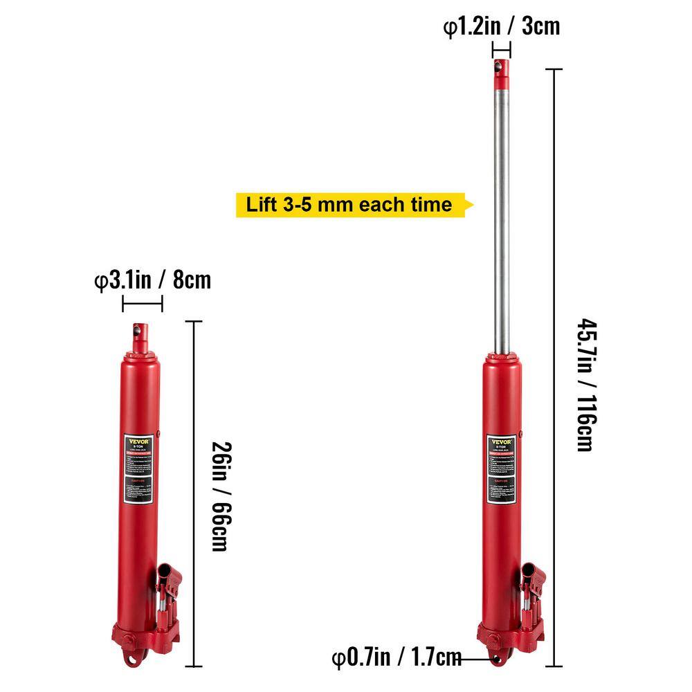 VEVOR 8-Tons 17636 lbs. Red Hydraulic Long Ram Jack Manual Cherry Picker with Dual Piston Pump Clevis Base and Handle ZGYYQJDHSSG8T8KGDV0