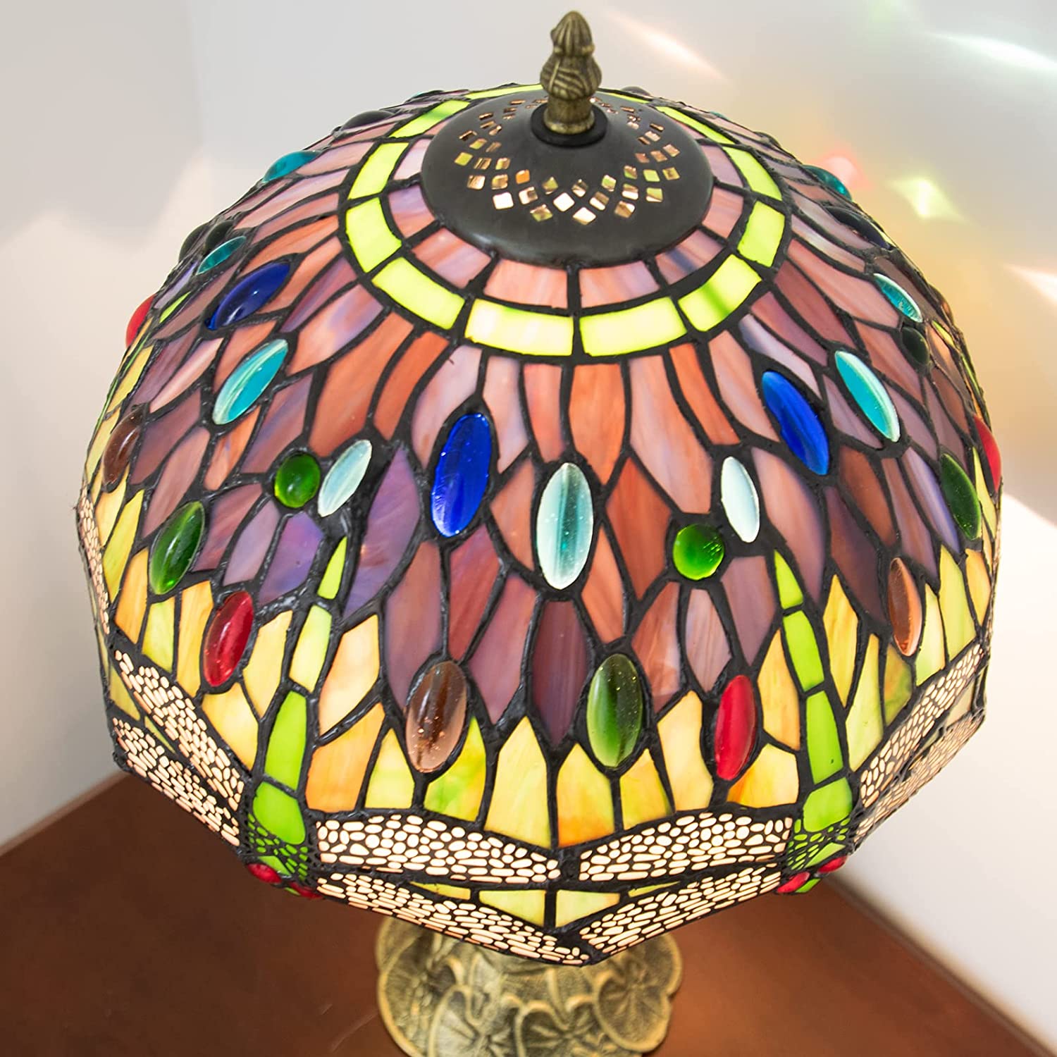 SHADY Tiffany Lamp Stained Glass Lamp Dragonfly Bedroom Table Lamp Reading Desk Light for Bedside Living Room Office Dormitory Dining Room Decorate Housewarming  12x12x18 Include Light Bu