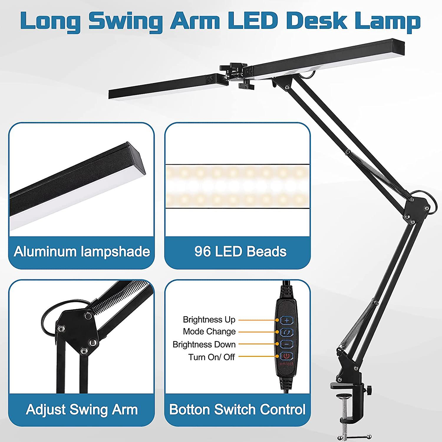 Eu/us 12v Reading Desk Lamp With 96pcs Led Lights Adjustable Swing Arm Lamp With Clamp  Folding Light For Office/study/working