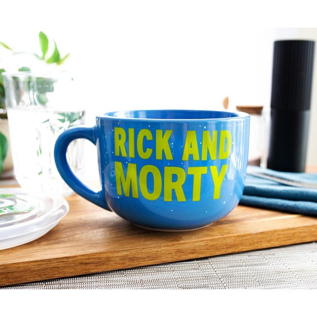 Silver Buffalo Rick And Morty Portal Heads Ceramic Soup Mug With Lid Holds 24 Ounces