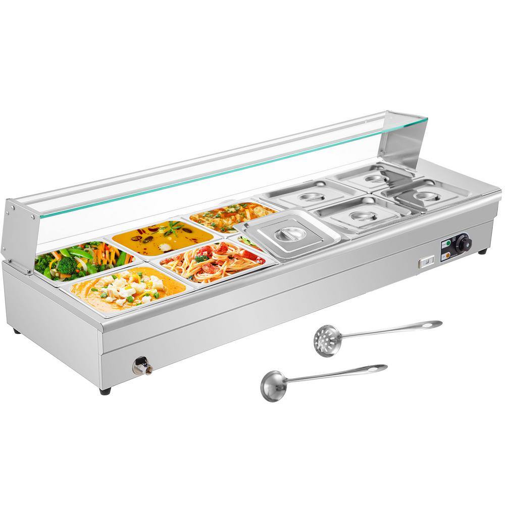 VEVOR 10 Pan x 12 GN Stainelss Steel Commercial Food Steam Table 6 in. Deep 1500Watt Electric Countertop Food Warmer 110 Qt. BLZBWTC10B2100001V1