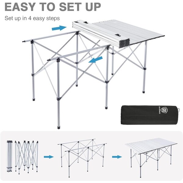 46 Person Portable Roll up Aluminum Camping Table with Carry Bag for Outdoor，White