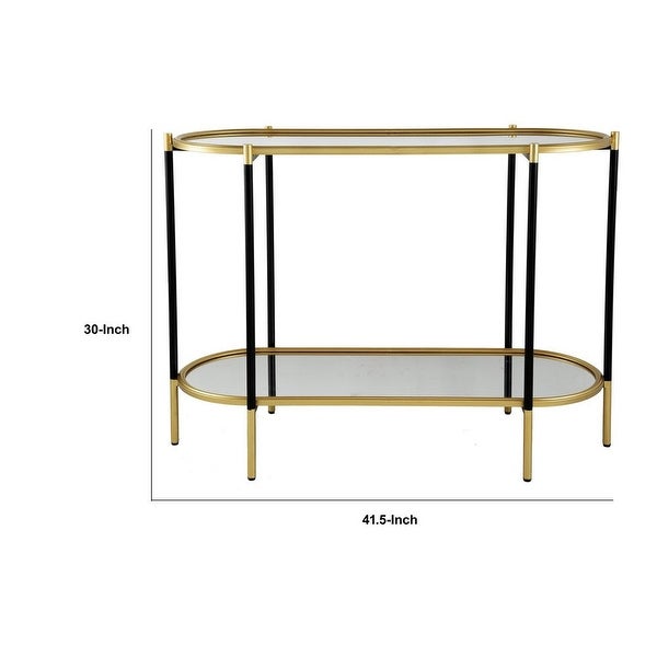 30 Inch Console Sideboard Table， Oblong， Mirrored Top， Black， Gold - 41.5L x 17W x 30H， in inches