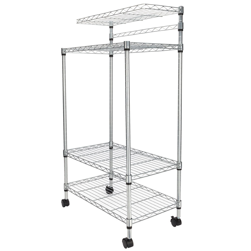 Ktaxon 4-Tier Kitchen Baker's Rack Rolling Microwave Oven Stand Utility Kitchen Cart Island with Storage Shelves， Silver Finish