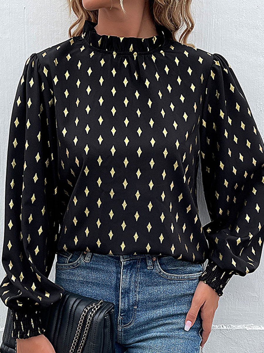 Casual Loose Geometric Bronzing Printed Long-sleeved Blouse