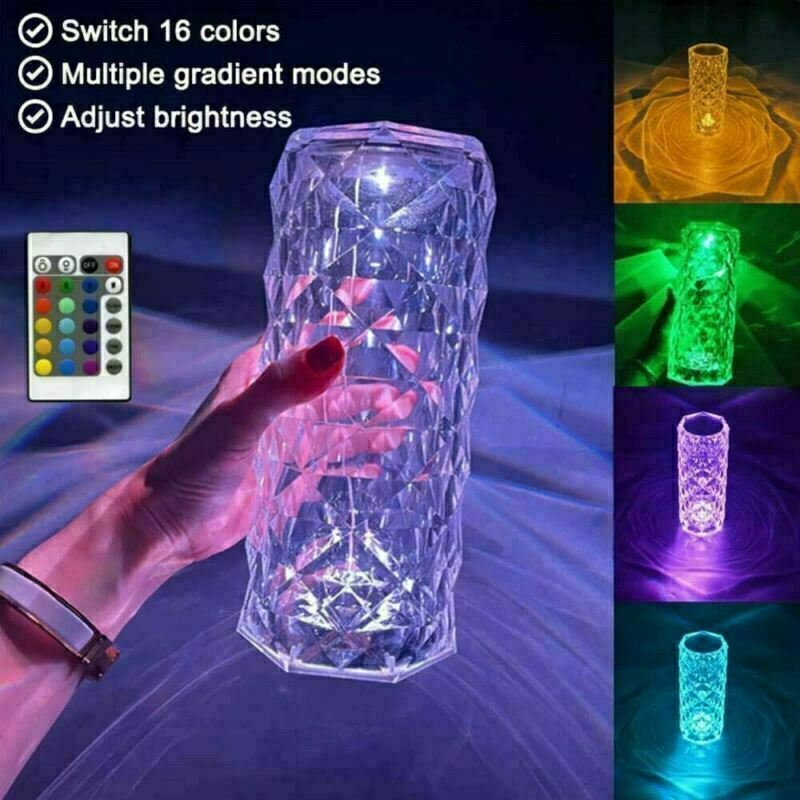 Crystal Lamp,6 Way dimmable Crystal Table lamp with 16 RGB Color,Remote Control,Rechargeable Table Lamp with USB Charging Port,Valentines Day Crystal Lamp for Living Room,Home,Office