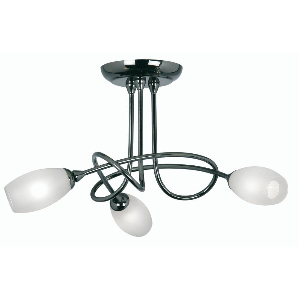 Oaks 5327/3 MB Tara Mirror Black 3 Lamp Semi Flush with Opaque Glass Shades