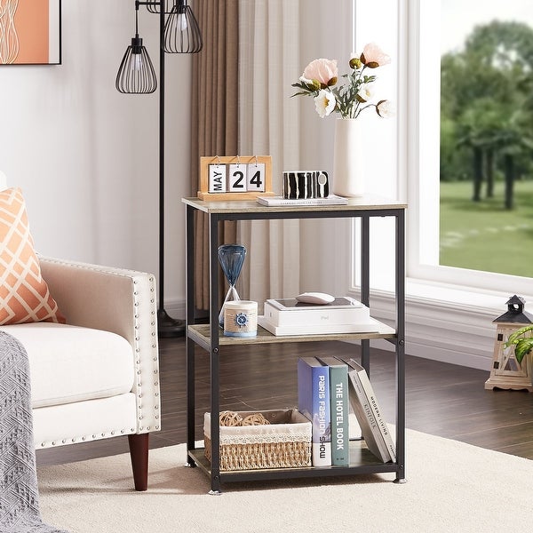 Javlergo Industrial End Side Tables Nightstand with 3-Tier Storage Shelf