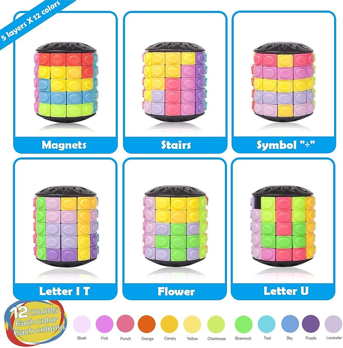 Fidget Toy For Adults/teens/boys/girls，magic Cube Puzzle，brain Teasers For Adults，cylinder Rotateandslide Logic Puzzle，gift For Kids Child(12 Colors X 5