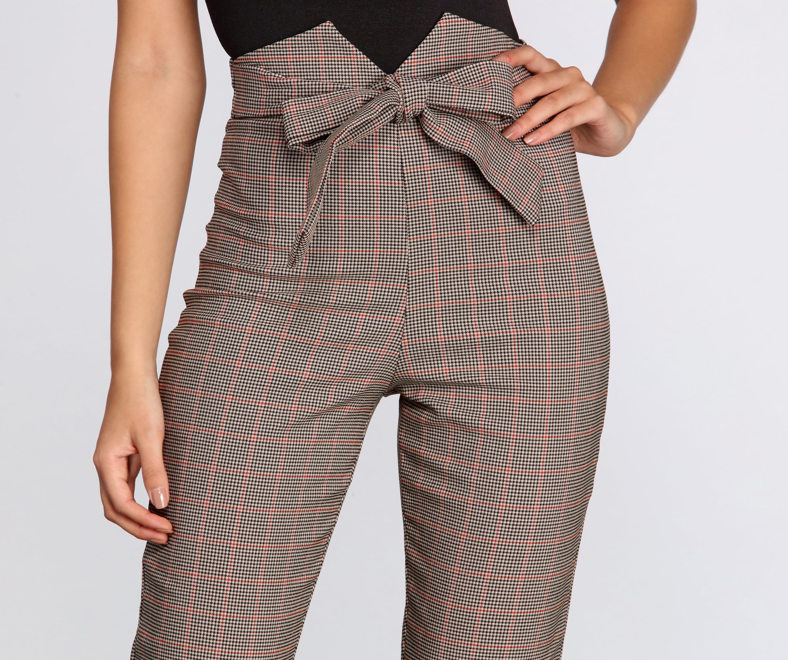 High Waist Checkered Skinny Pants