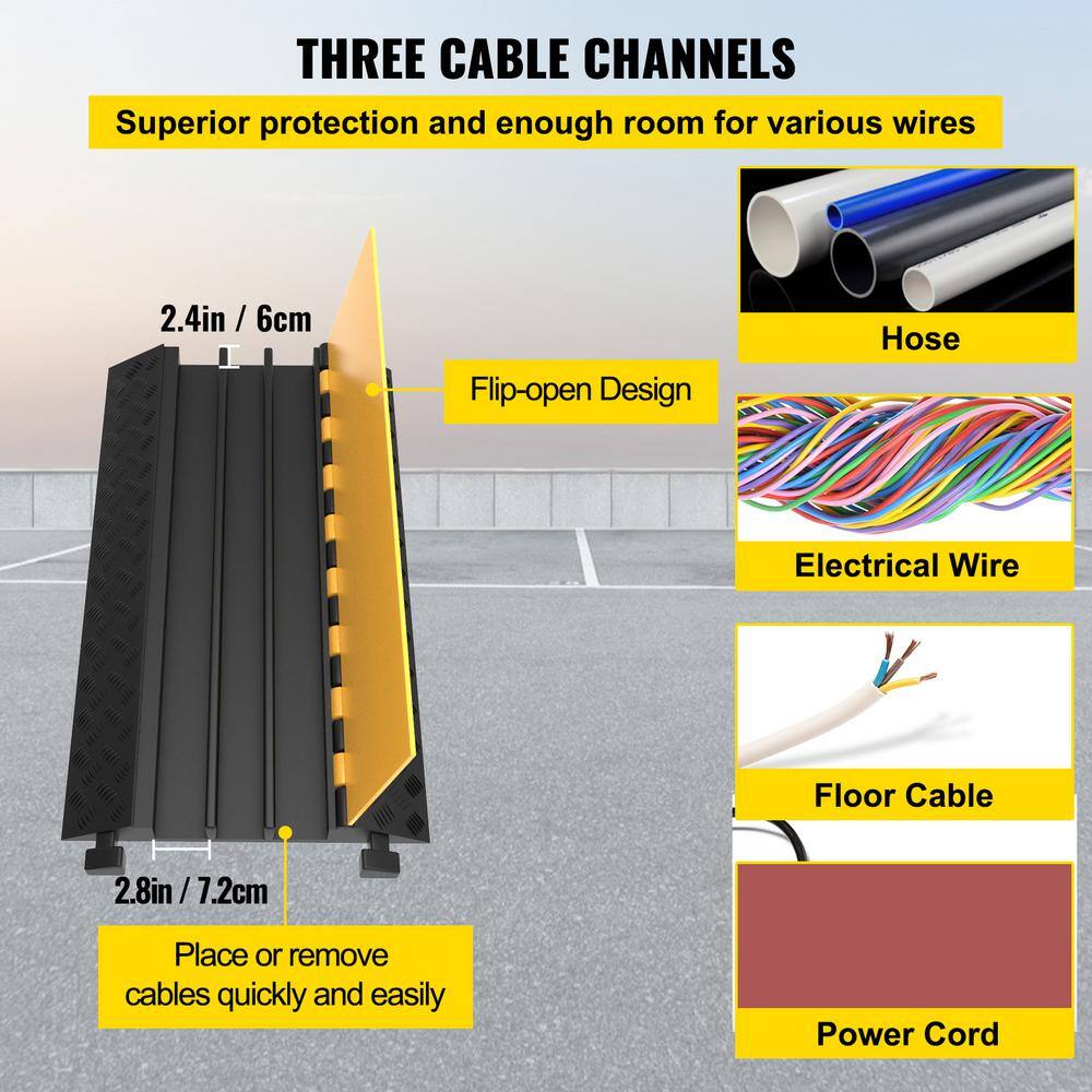 VEVOR 37 in. x 20 in. x 3 in. Clamshell Cable Organizer 3-Channel Speed Bump 44000 lbs. Load Cable Protectors Ramps 1-Pack GXB900X580X75-3PCV0