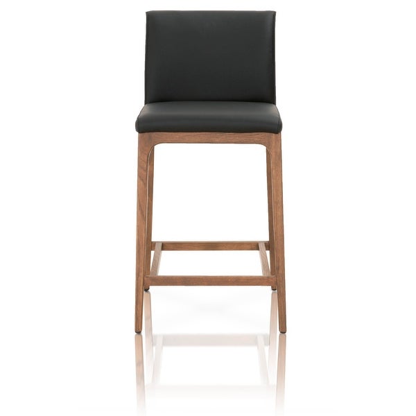 Wooden Counter Stool With Faux Leather Upholstered Seating， Black and Brown