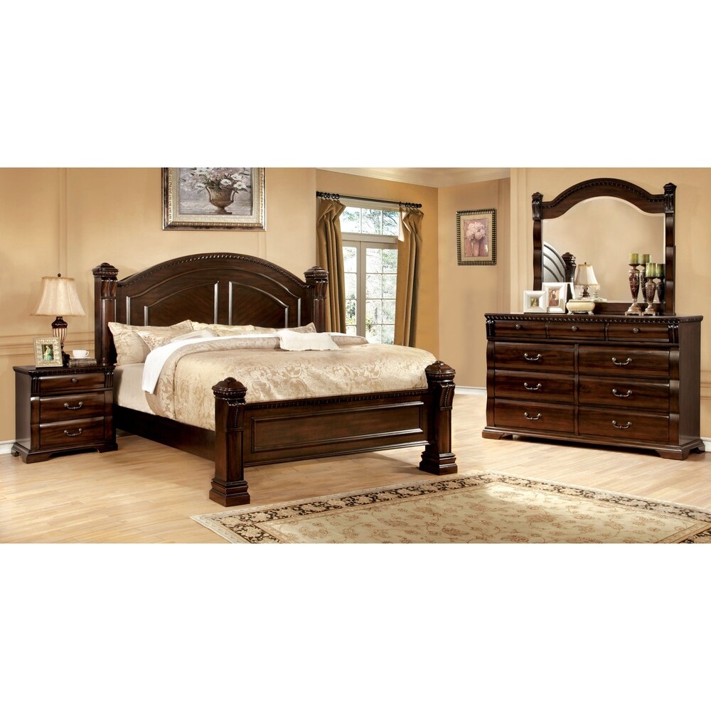 Tay Transitional Cherry Wood 4 Piece Poster Bedroom Set by Furniture of America