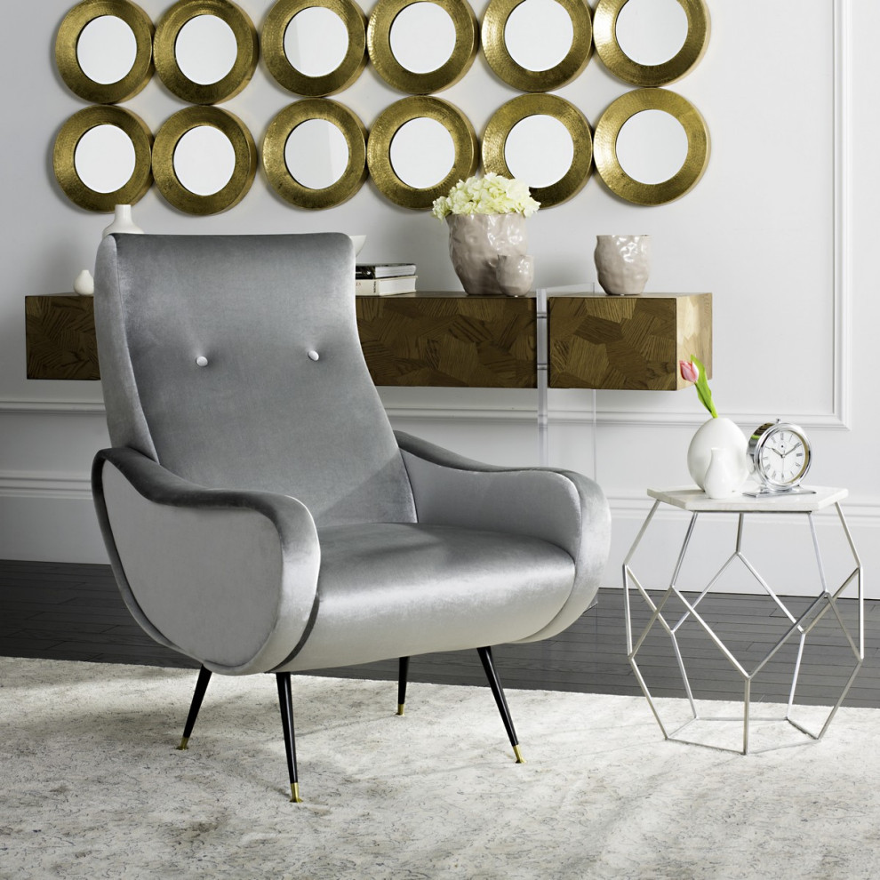 Olivia Velvet Retro Mid Century Accent Chair Light Gray   Midcentury   Armchairs And Accent Chairs   by V.S.D Furniture  Houzz