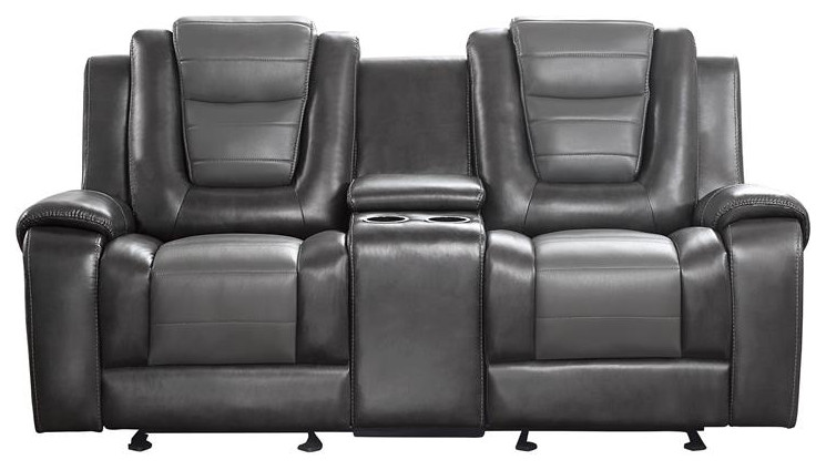 Lexicon Briscoe Faux Leather Double Glider Reclining Loveseat in Gray   Contemporary   Loveseats   by Homesquare  Houzz