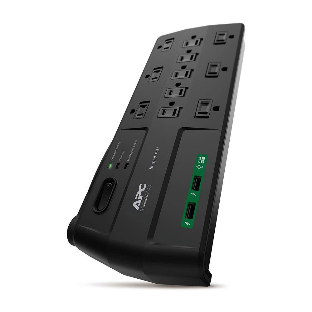 APC Black SurgeArrest 8 ft. Surge Protector with 11 outlets 2 USB charging ports P11U2