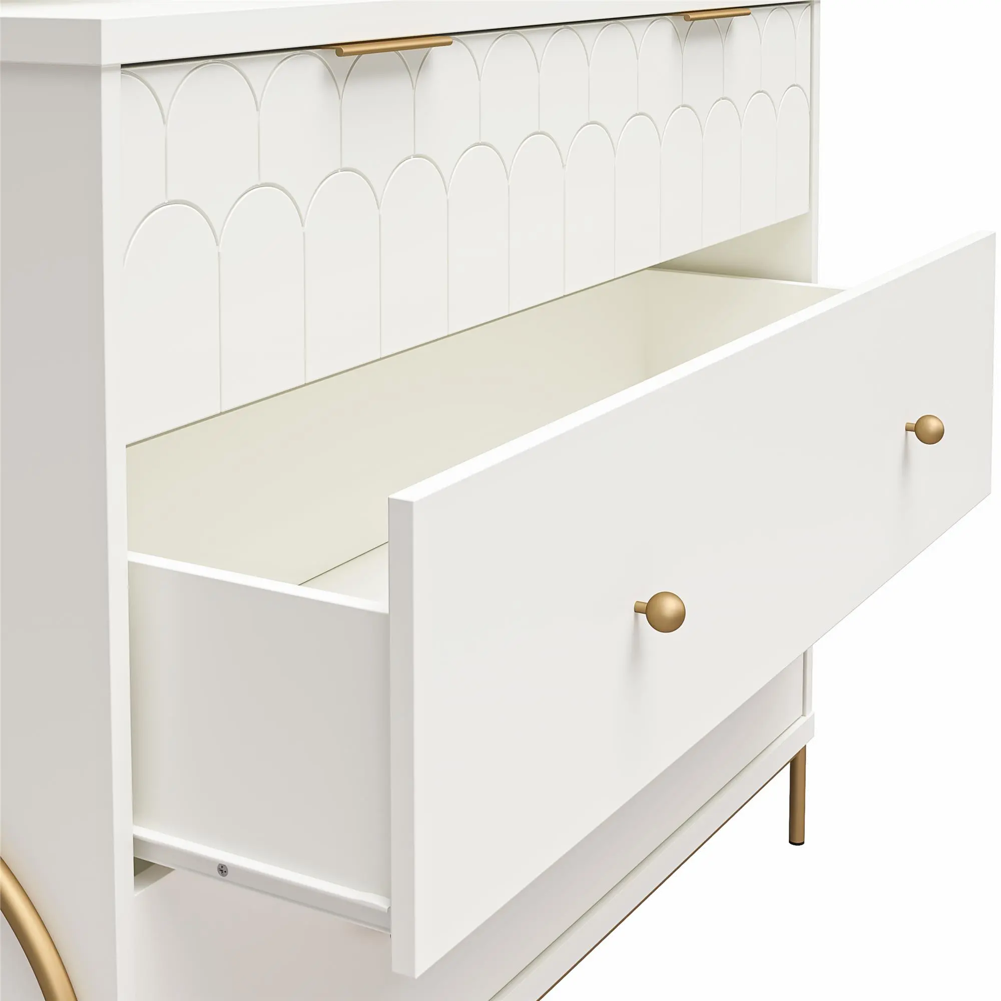 Anastasia White and Gold Dresser with Hutch