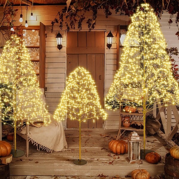 3Piece Charming Christmas Light Tree 4FT and 5FT and 6FT，Lighted Christmas Tree，Artificial Xmas Tree for Decoration