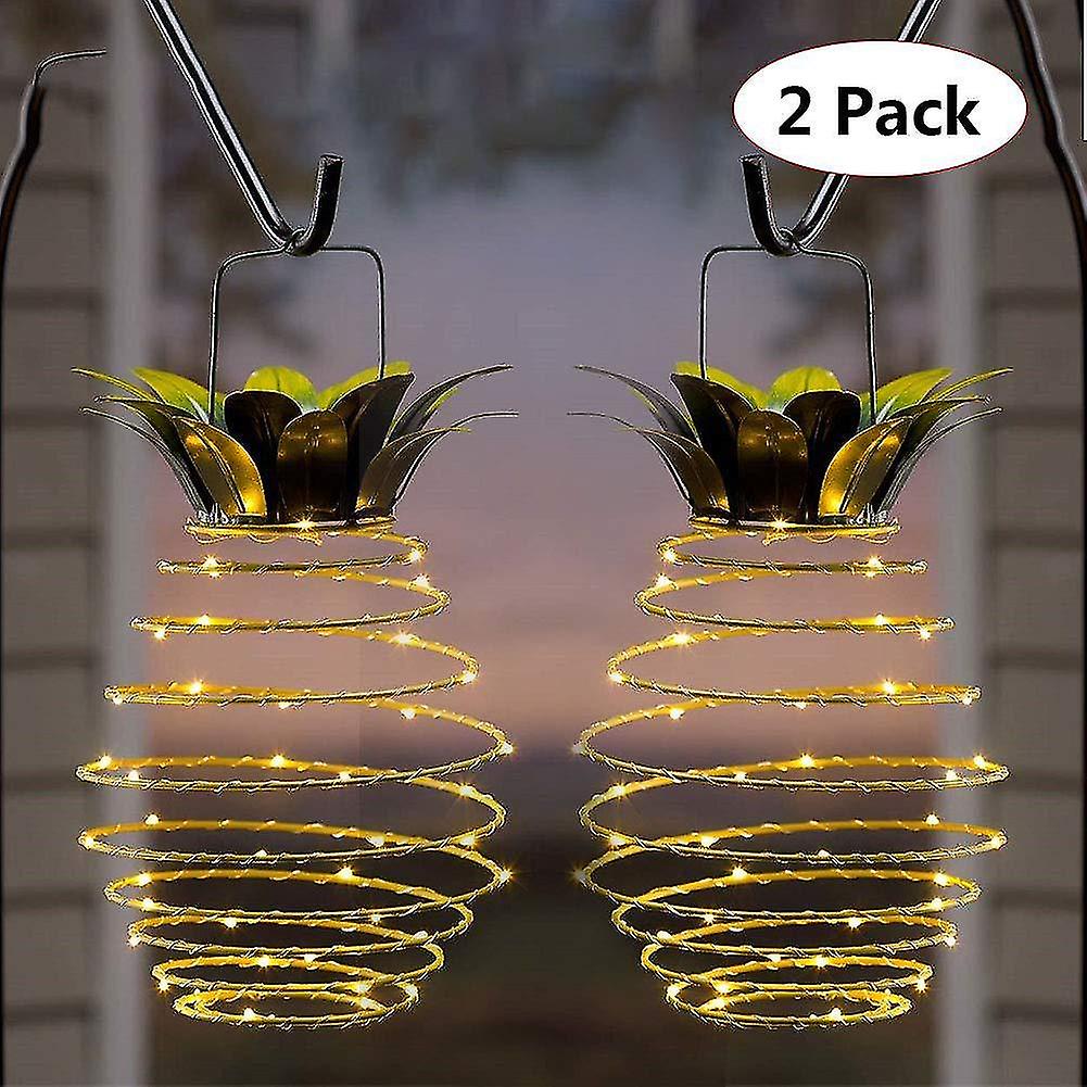 Miman 2 Pack Solar Light 60 Led Pineapple Hanging Lantern For Trees Balcony Party Decor