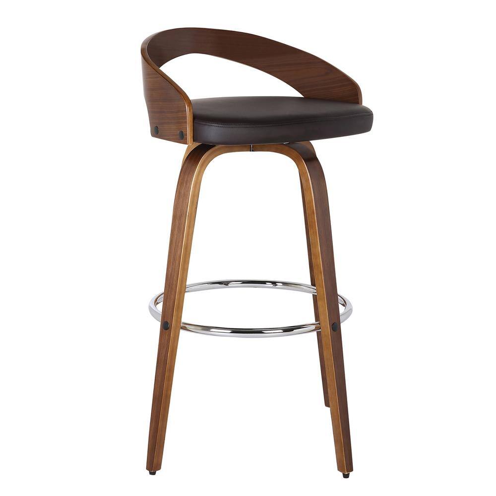 Armen Living Sonia 26 in. Bar Stool in Walnut Wood with Brown Pu Upholstery LCSOBABRWA26