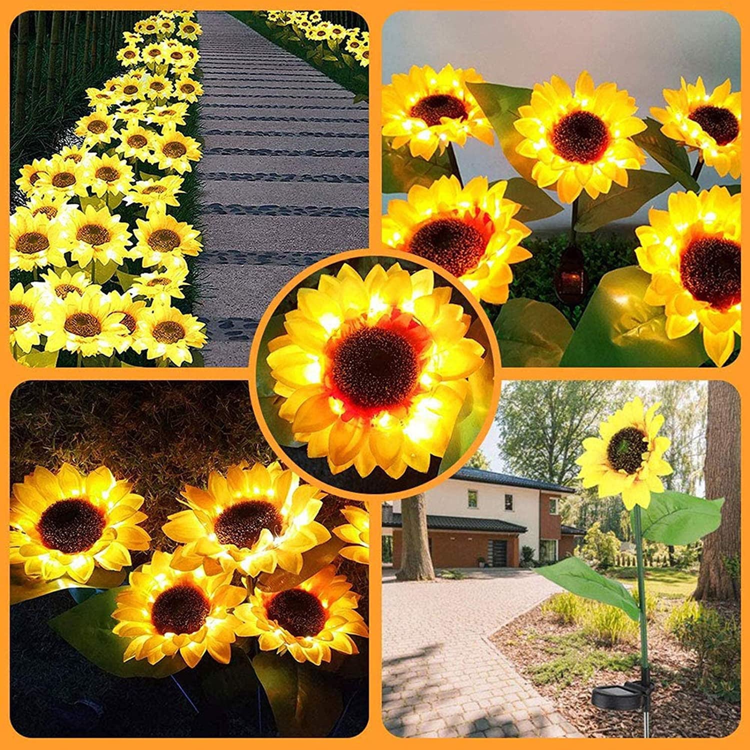 HOTBEST 2 Packs Solar Garden Lights LED Outdoor Waterproof Decorative Sunflower Ornaments Stake Lights for Pathway Landscape Lamp Patio Fence Yard Lighting Outdoor Decor