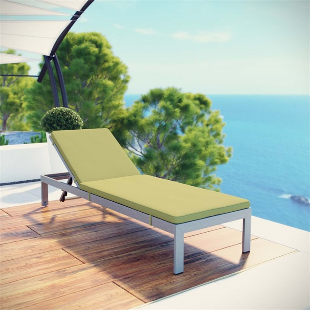 Pemberly Row Modern Aluminum Patio Chaise with Cushions in Green   Contemporary   Outdoor Chaise Lounges   by Homesquare  Houzz