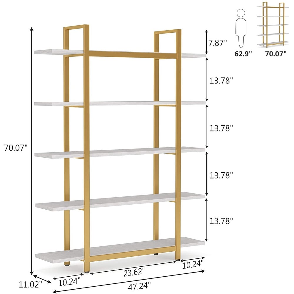 Tribesigns 5 Tier Industrial Large Open Bookcase Bookshelf