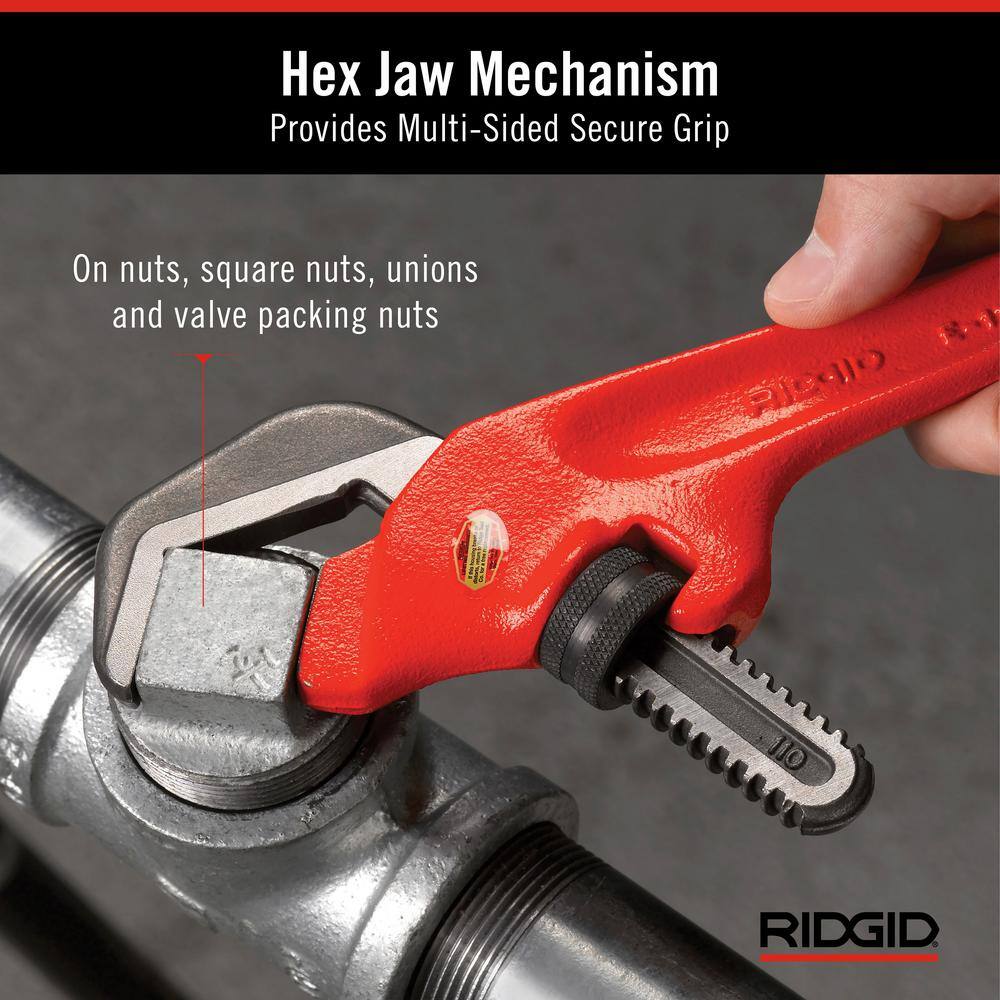 RIDGID 9-12 in. Offset Hex Jaw Pipe Wrench Sturdy Plumbing Pipe Tool with Hex Jaw Mechanism for Extra Wide Opening 31305