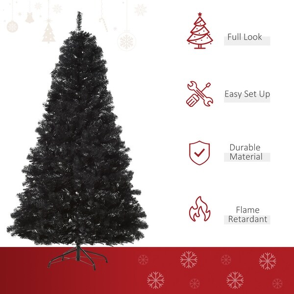 7ft HalloweenStyle Black Christmas Tree，Unlit Douglas Fir Artificial Tree with Realistic 1346 Tips