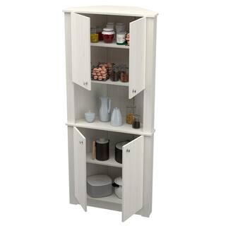 Inval 72.05 in. Washed Oak Wood 3-shelf Corner Bookcase GM-1640