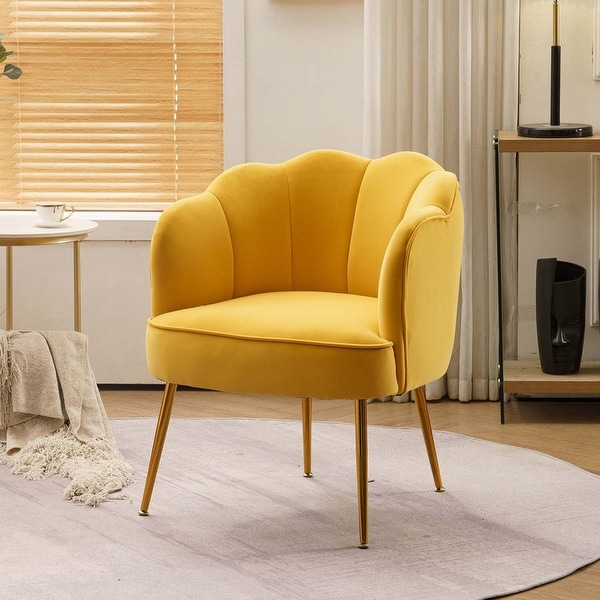 Shell Shape Velvet Fabric Armchair Accent Chair With Gold Legs For Living Room Bedroom