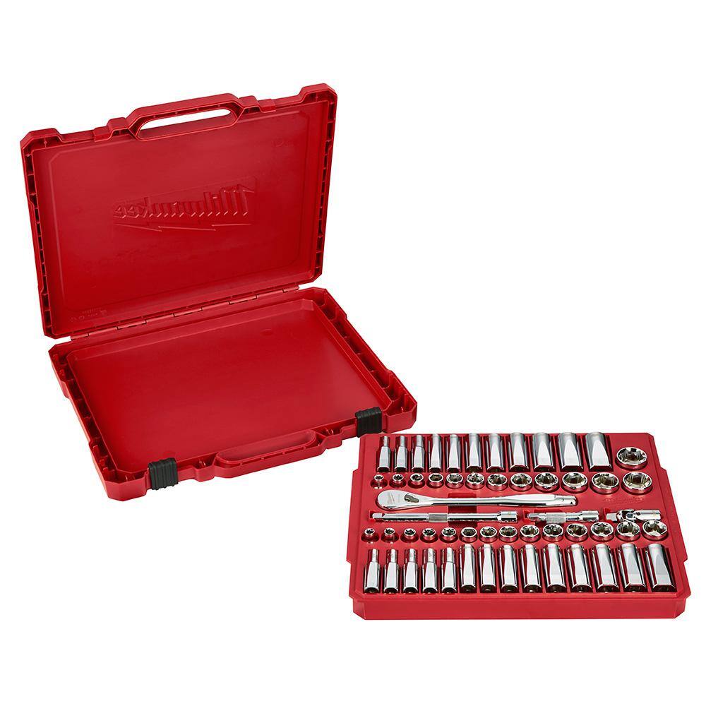 MW 38 in. Drive SAEMetric Ratchet and Socket Mechanics Tool Set with 38 in. Drive 5 in. Stubby Ratchet (57-Piece) 48-22-9008-48-22-9036