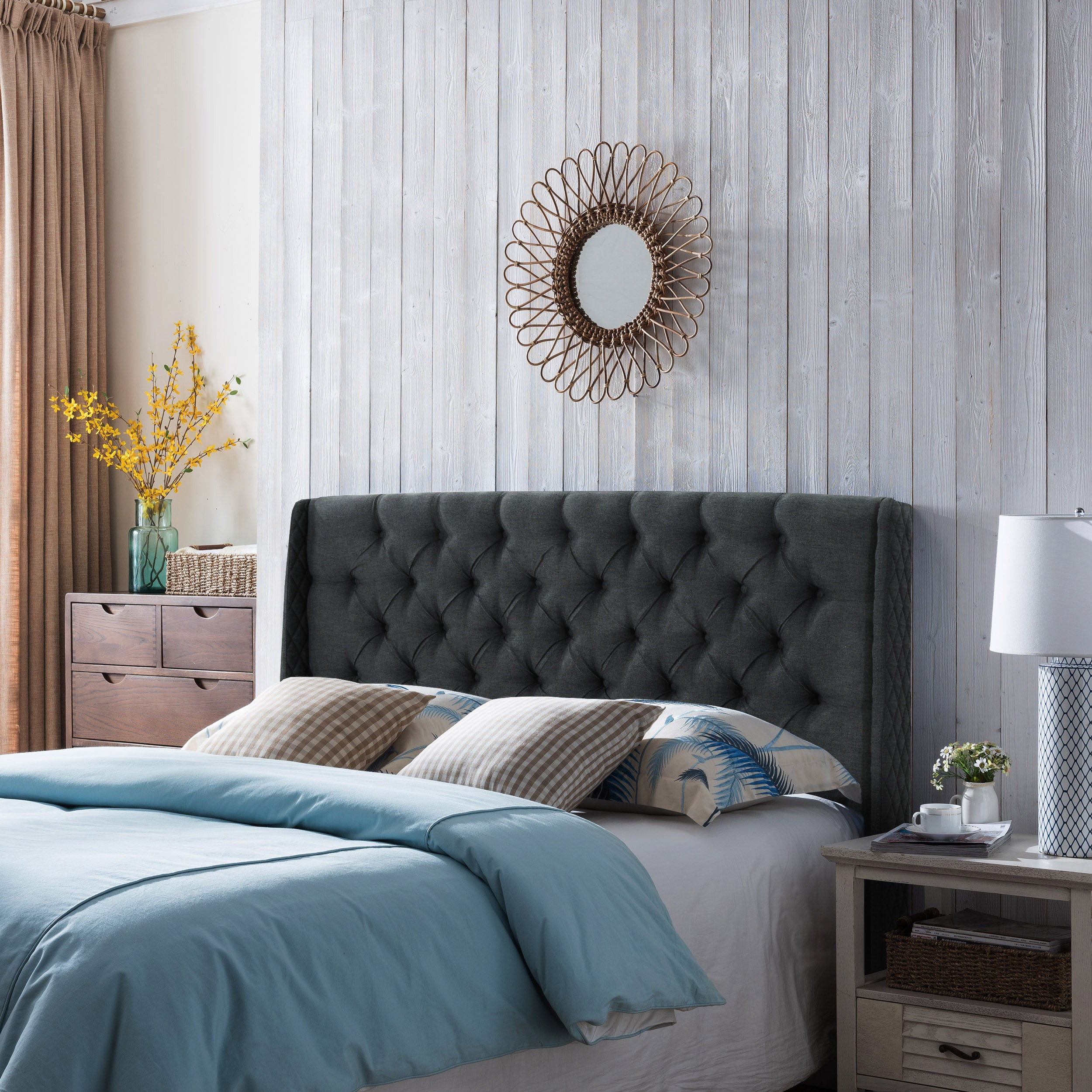 Lidia Wingback Queen/Full Tufted Fabric Headboard