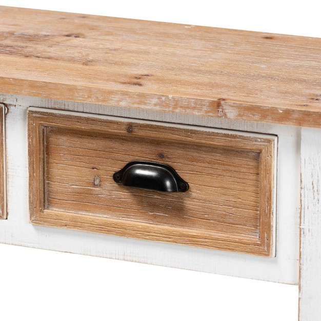 Benedict Two tone Wood 3 Drawer Console Table White oak Baxton Studio