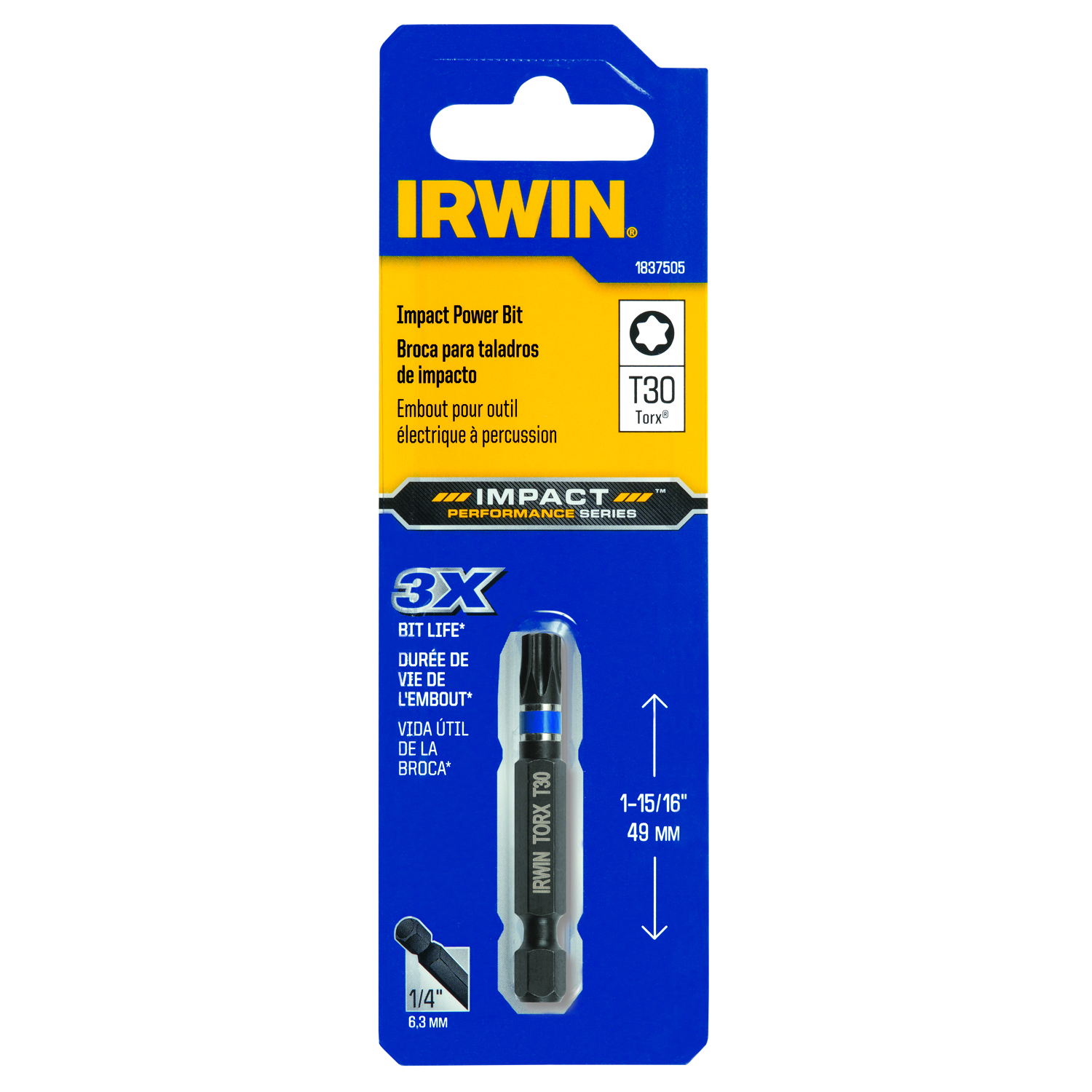 Irwin Impact Performance Series Torx T30 X 1-15/16 in. L Power Bit S2 Tool Steel 1 pk