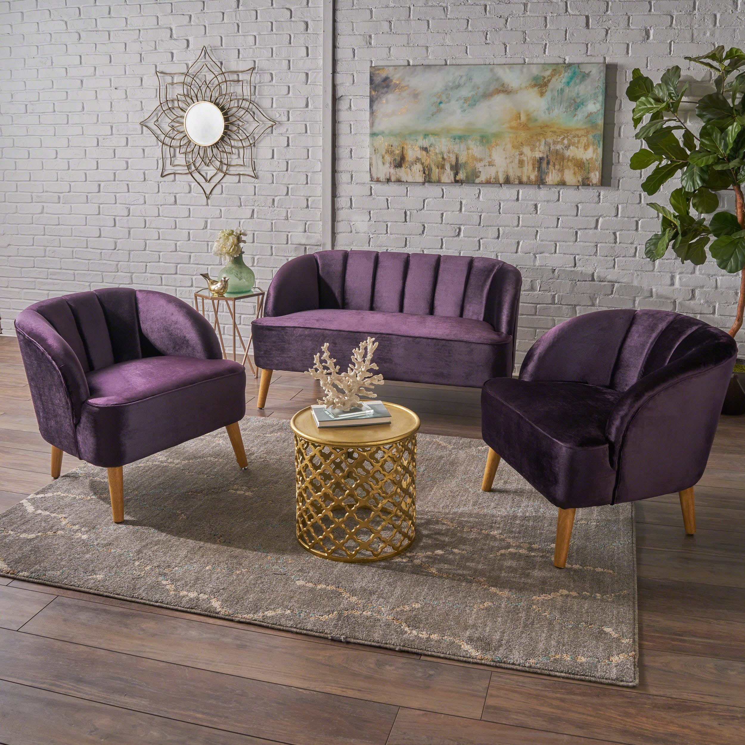 Scarlett Velvet 3-Piece Velvet Chairs & Couch Living Room Set