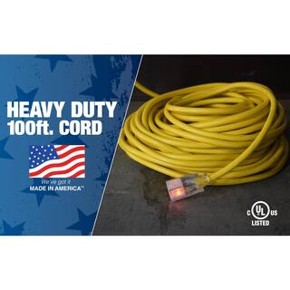 Southwire 100 ft. 123 SJEOW Outdoor Heavy-Duty T-Prene Extension Cord with Power Light Plug 1689SW0002