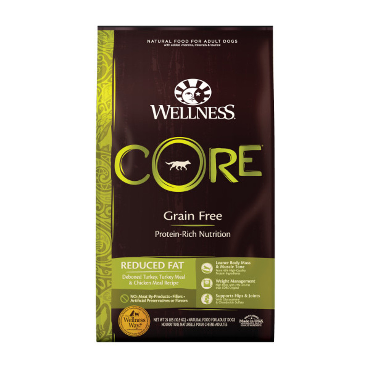 Wellness CORE Grain-Free Original Turkey and Chicken Recipe Dry Dog Food， 24Lb. Bag