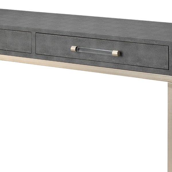 Console Table with Two Drawers and Metal Base， Gray