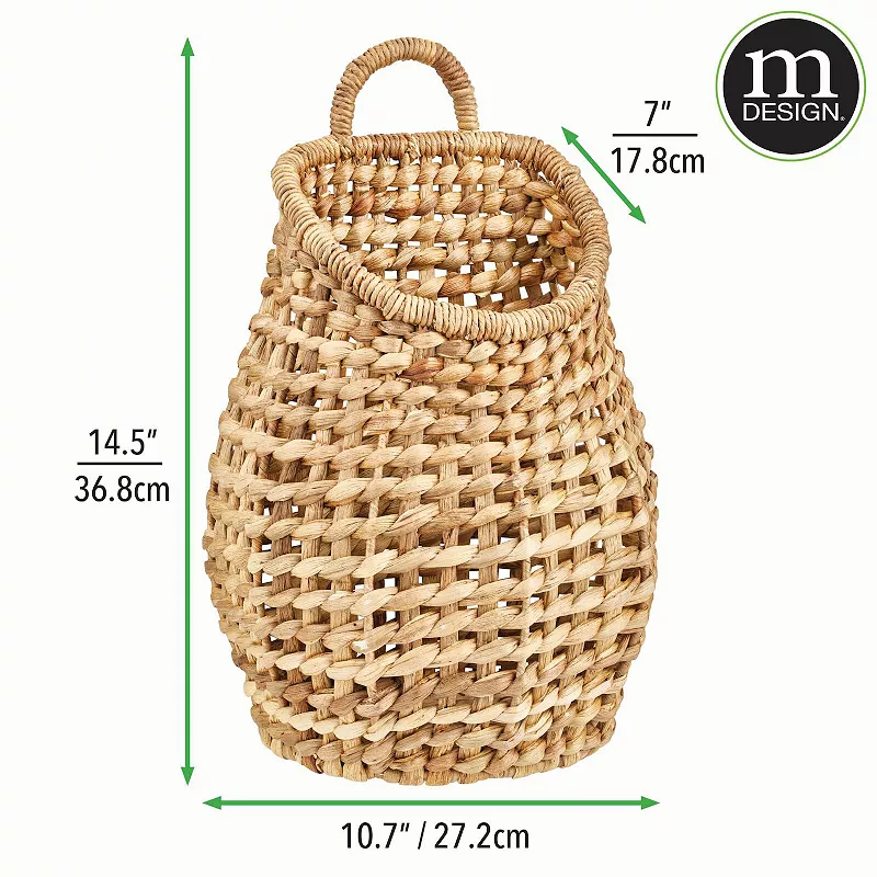 mDesign Open Weave Water Hyacinth Hanging Wall Storage Belly Basket