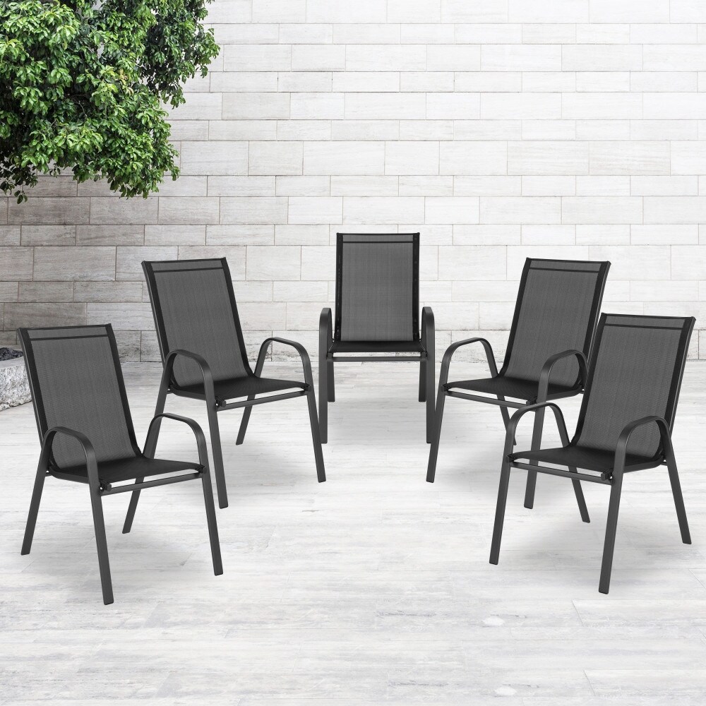 5 Pack Outdoor Stack Chair with Flex Comfort Material   Patio Stack Chair