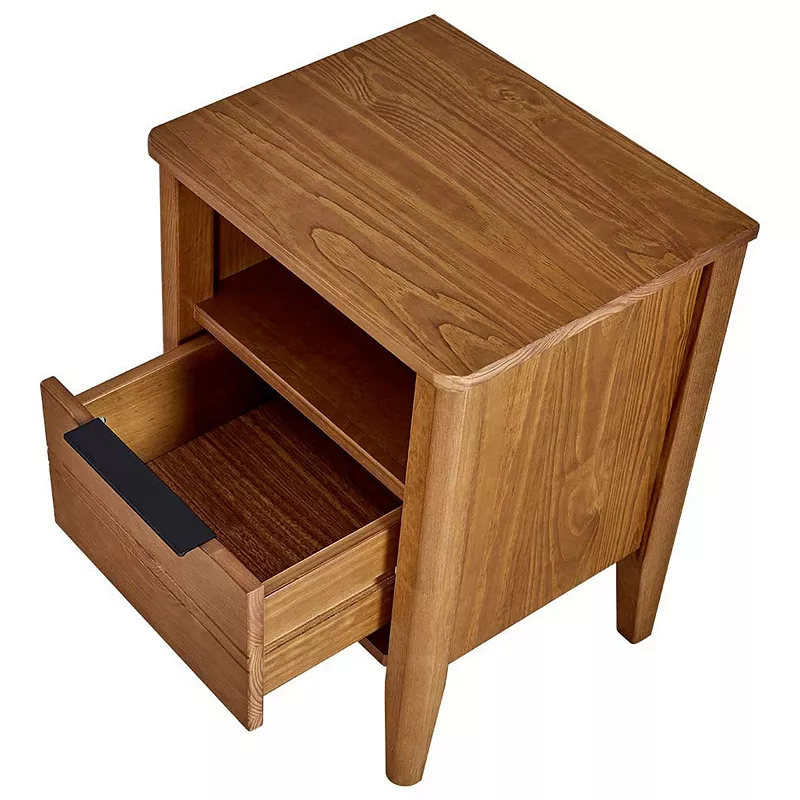 MUSEHOMEINC California Classic 1 Drawer Wooden Nightstand End Table， Honey Brown