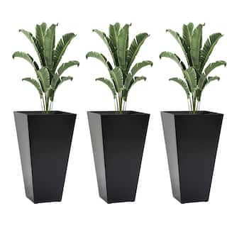 Sudzendf 28 in. Black Polypropylene Outdoor Flower Pots Tall Planters with Drainage Hole Set of 3 3832W4494