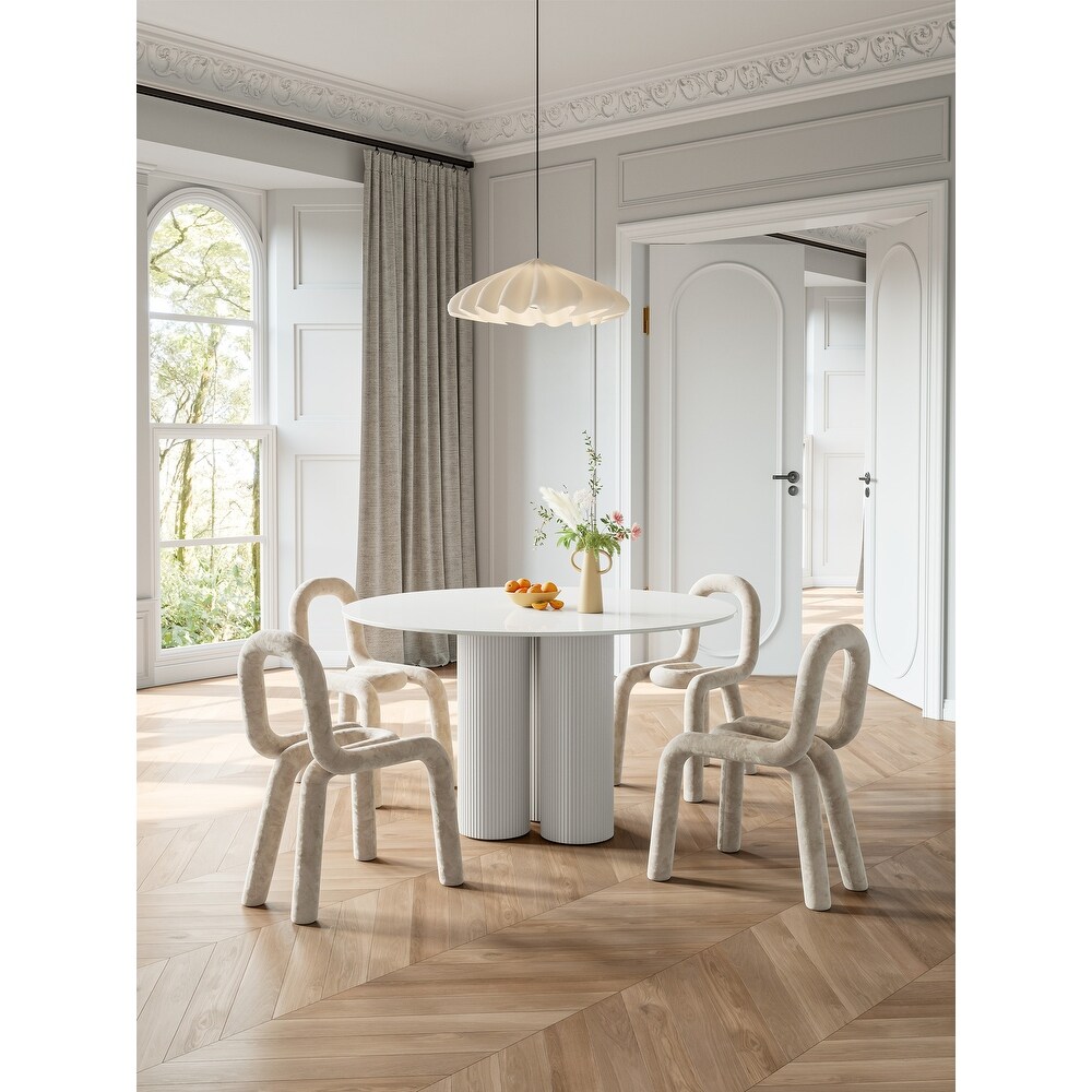 Modern Round Slate Dining Table with Pedestals for Dining Room