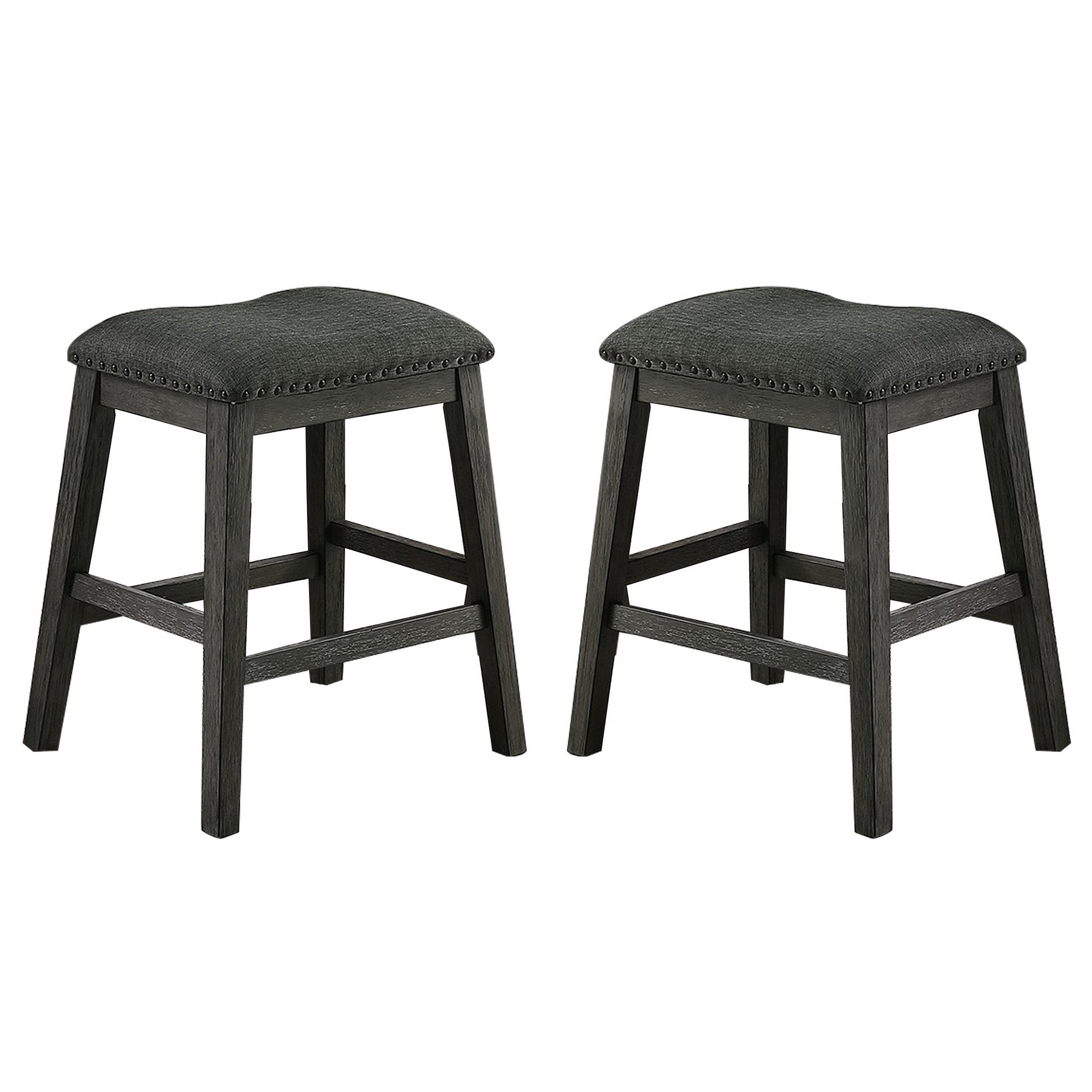 Fabric Saddle Counter Stool with Nailhead Trim， Set of 2， Gray