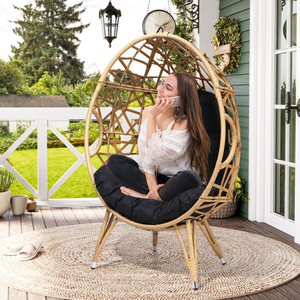 Patio Wicker Basket Egg Chair with Cushion