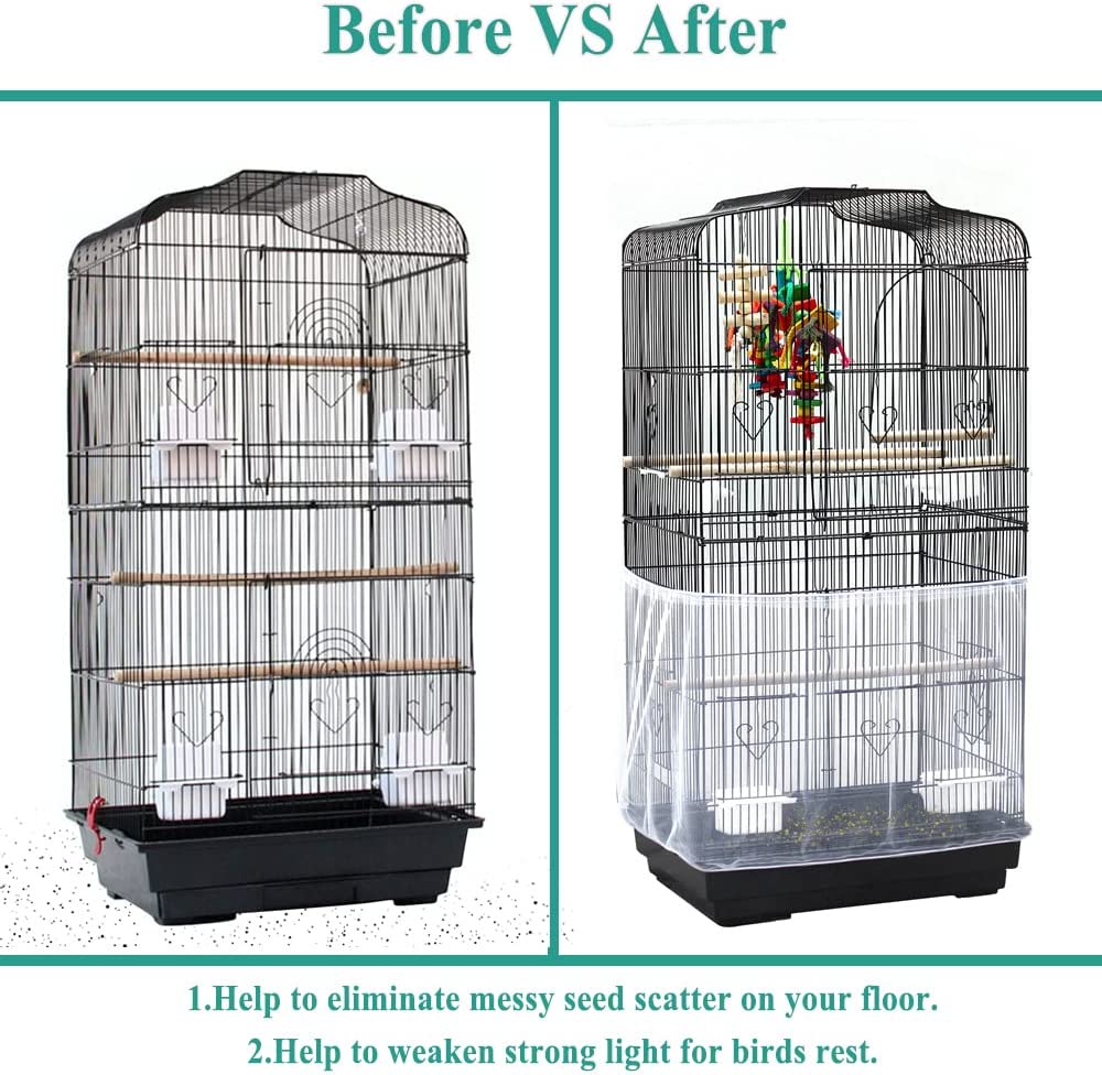 HQZY Bird Cage Cover Seed Feather Catcher， Birdcage Cover Skirt Sheer Guard for Parakeet Macaw Round Square Cages，White/M